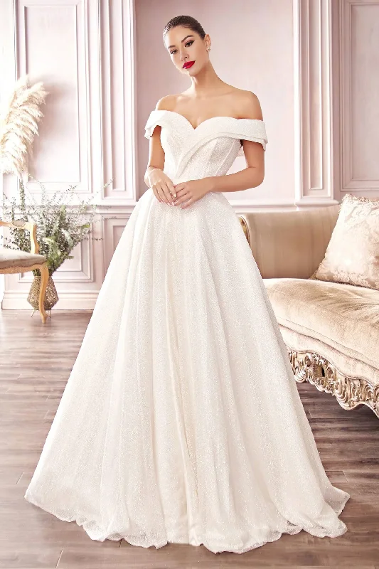 Women's Versatile Apparel Glittering Off Shoulder Long Ball Gown Wedding Dress With Slit