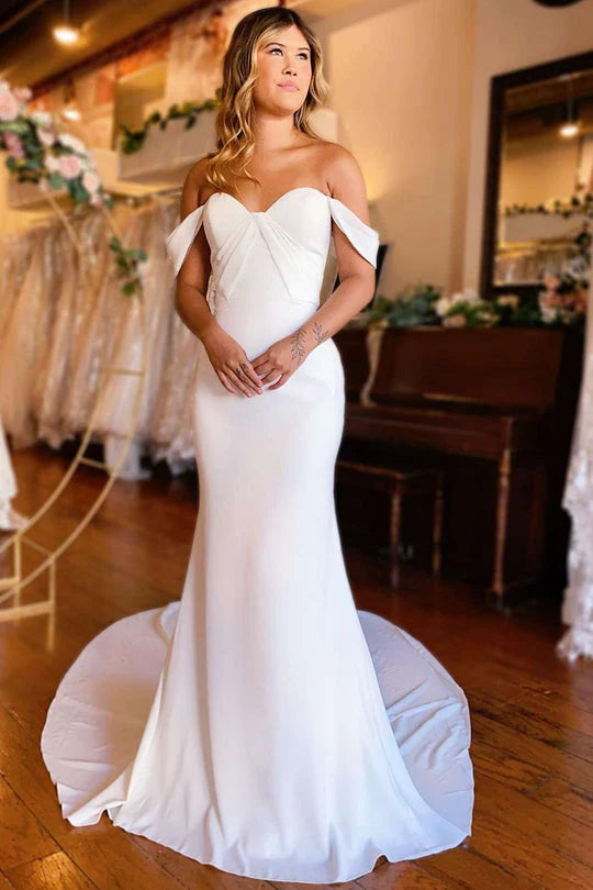 Women's Seasonal Wardrobe Clothing Off Tthe Shoulder Sweetheart Mermaid Polyester Long Wedding Dress