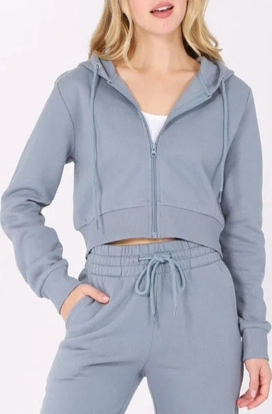 Women's Elegant Outfit Cropped Zip Up Hoodie