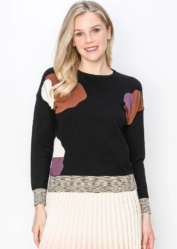 Women's Evening Apparel Abstract Patch Knit Sweater