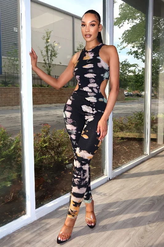 Women's Activewear Apparel Maple Tie Dye Sleeveless Jumpsuit