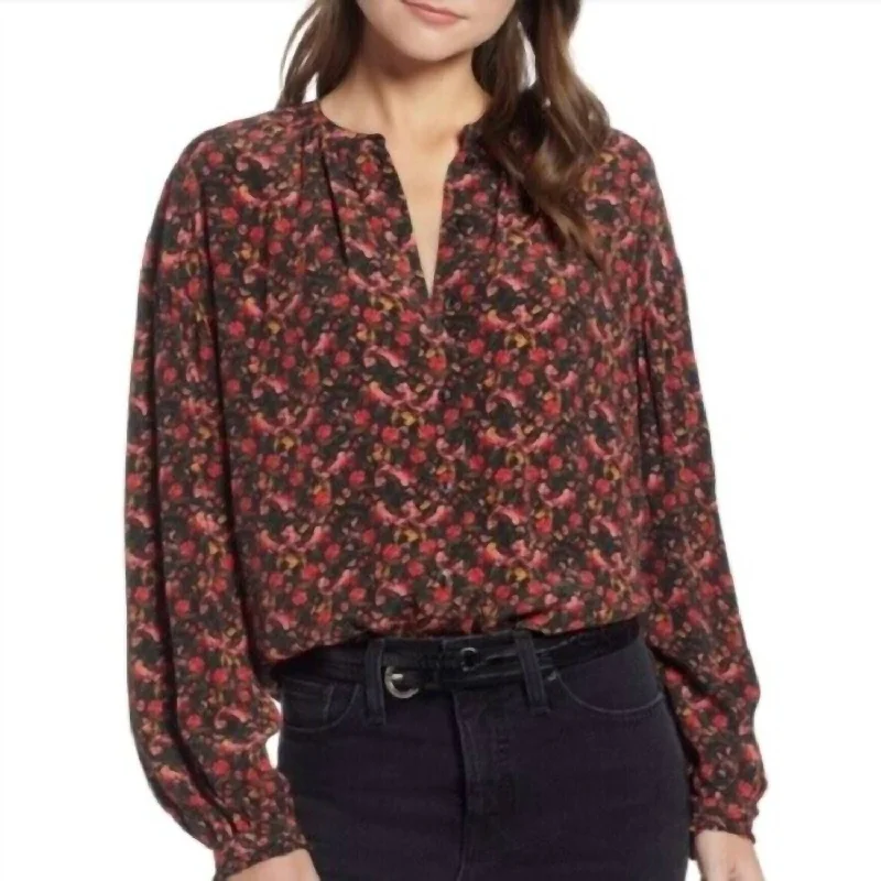 Women's Holiday Clothing Floral Easy Volume Long Sleeve Blouse In Red