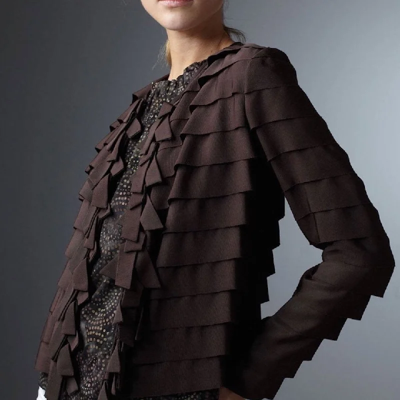 Women's Chic Outerwear Attire Grosgrain Ribbon Jacket, Brown