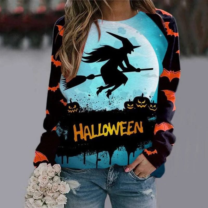 Women's Relaxed Outfit Halloween Cartoon Print Sweatshirt