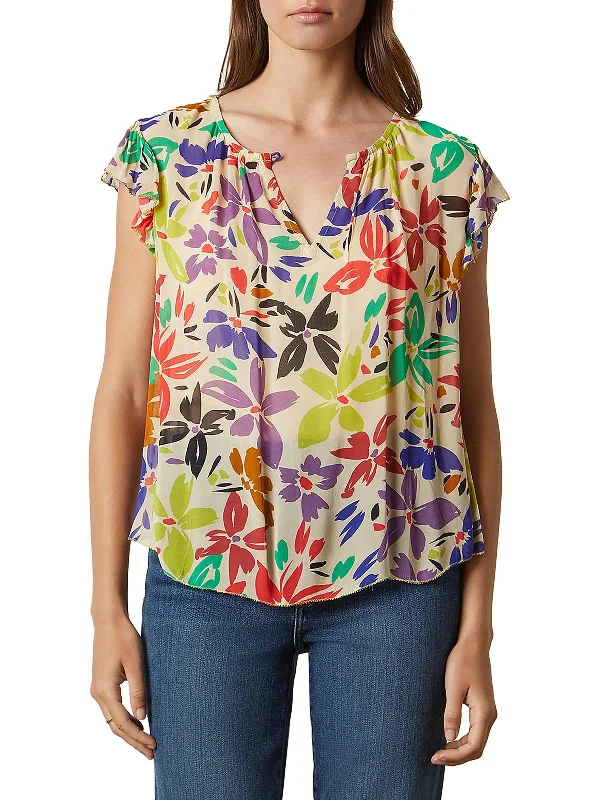 Stylish And Comfortable Clothing For Women Womens Gathered Neck Sheer Blouse