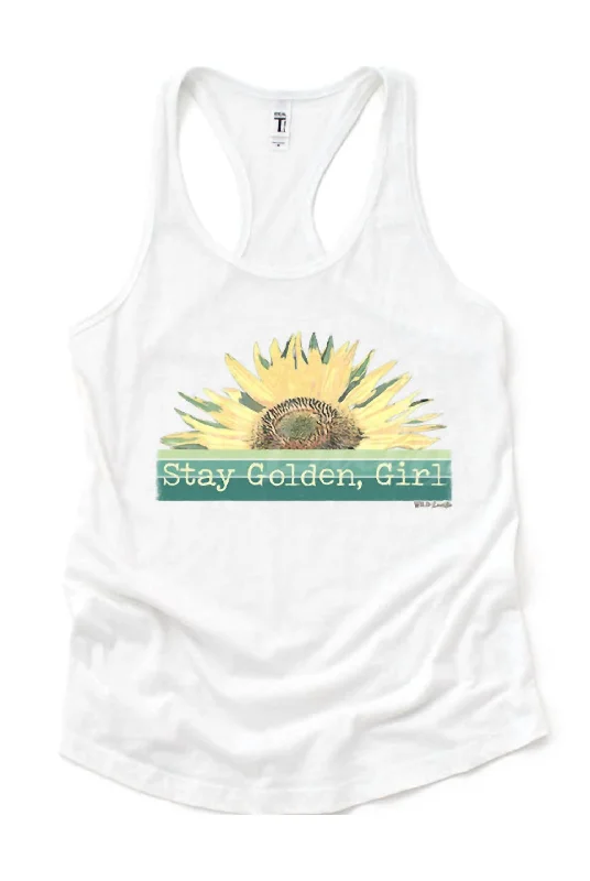 Women's Trendy Clothing Women's "stay Golden, Girl" Graphic Tank In White