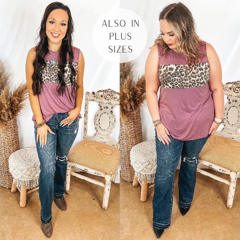 Timeless Women's Clothing One Step Ahead Tank Top with Leopard Print Bust in Mauve