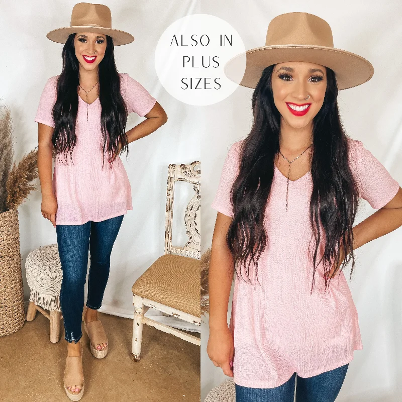 Women's Outerwear Attire Looking For You Short Sleeve V Neck Top in Light Pink