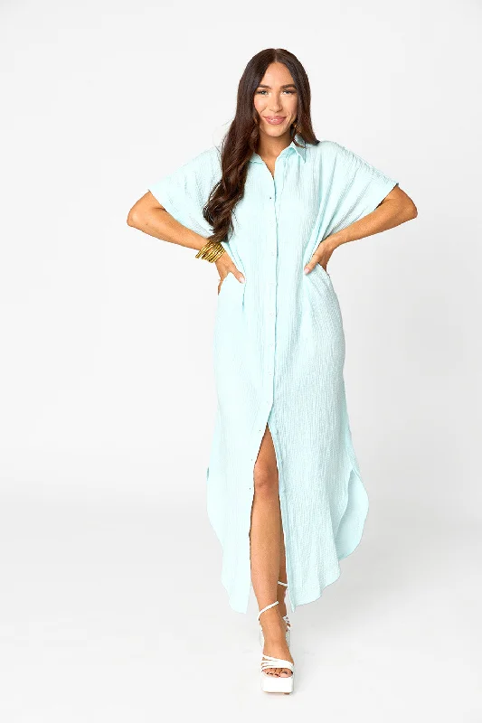 Women's Functional Outfit For Outdoor Activities Carmen Cover Up Caftan Maxi Dress - Aqua