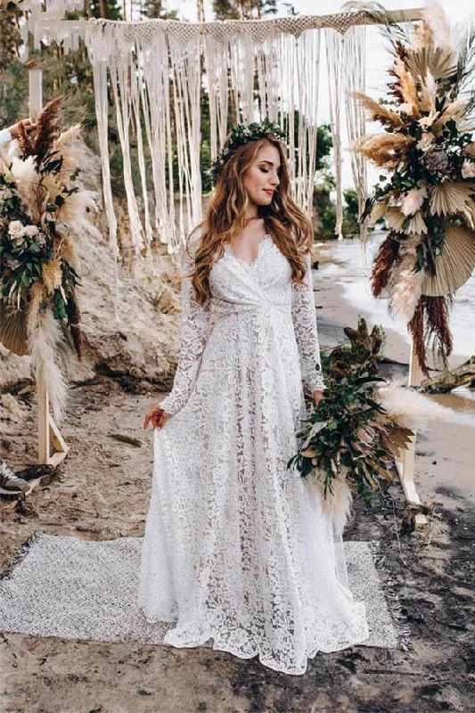 Women's Everyday Garments Long Sleeve Wedding Dresses Lace Appliqued Beach