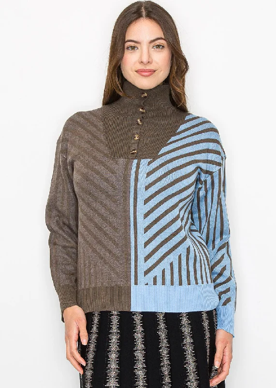 Women's Stylish Professional Apparel Geometric Color-Block Turtleneck Sweater