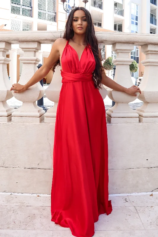 Women's Transitional Outfit Pandora Multiway Gown - Red Satin