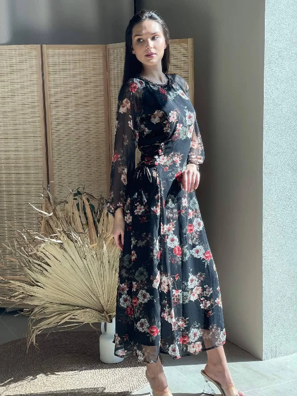 Fashion-Forward Women's Clothing Elizabeth - Black Floral Dress