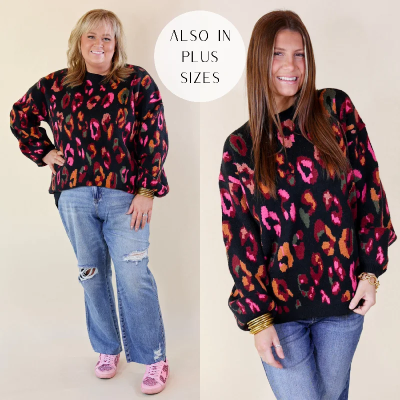 Women's Cozy Clothes Props To You Animal Print Long Sleeve Sweater in Black