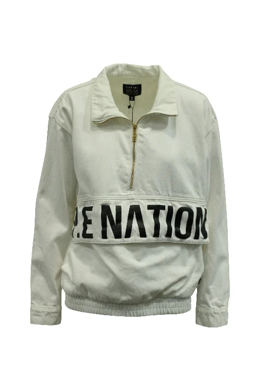 Women's Layered Outfit P.E Nation 1967 Pullover Sweater in White Denim