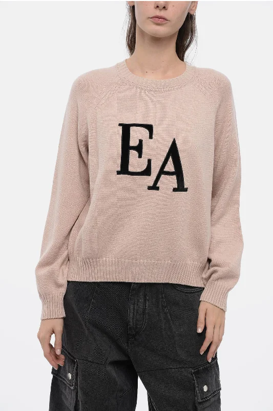 Comfortable Women's Clothes Armani EMPORIO ICON Crew Neck Sweater with Flocked Logo