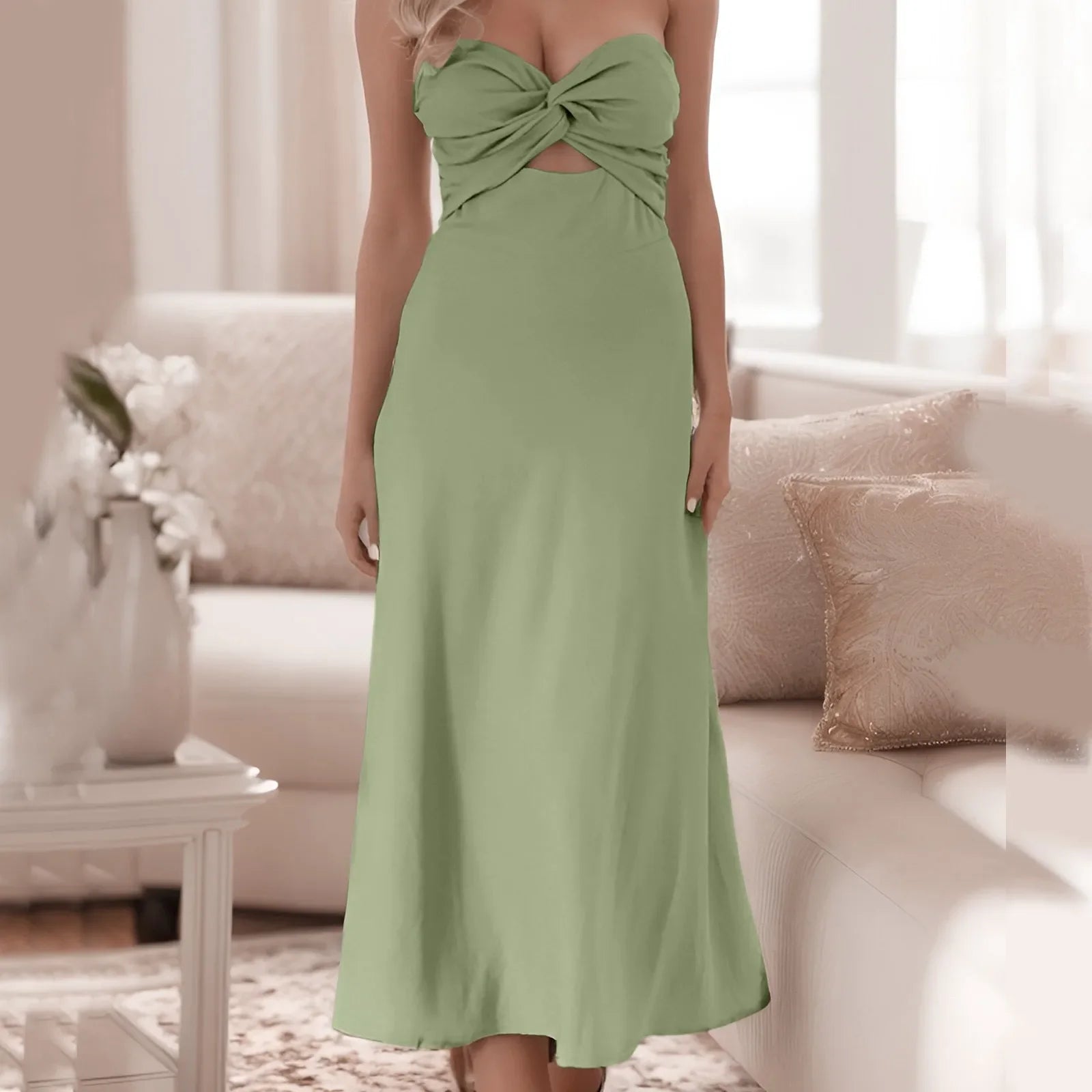 High-Fashion Women's Clothing Womens Front Strapless Sweetheart Neckline For Women Smocked Cutout Tube Linen Wedding Midi Dress High-Fashion Women's Clothing Womens Front Strapless Sweetheart Neckline For Women Smocked Cutout Tube Linen Wedding Midi Dress