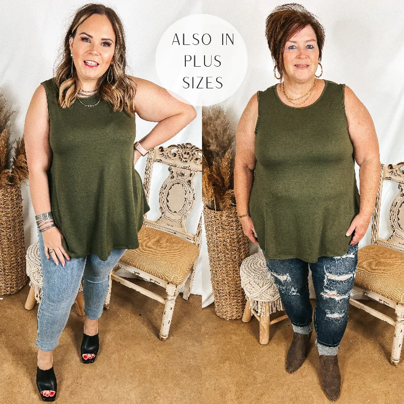 Women's Office Clothing Give Me Joy Solid Knit A-Line Tank Top in Olive Green