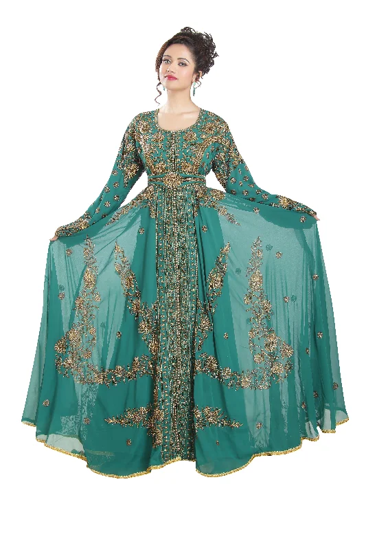 Stylish Women's Outerwear Apparel Embroidered Kaftan Ball Gown With Oriental Robe