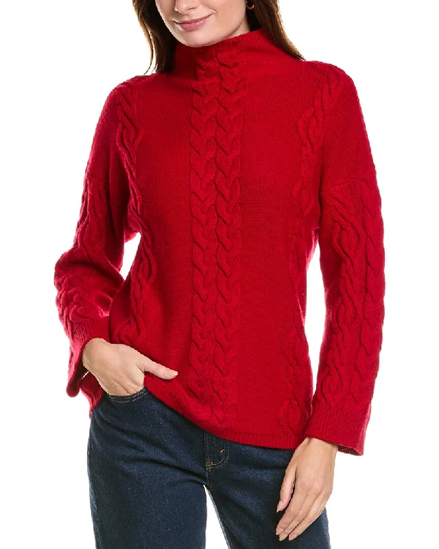 Women's Attire Forte Cashmere Placed Cable Funnel Neck Wool & Cashmere-Blend Sweater