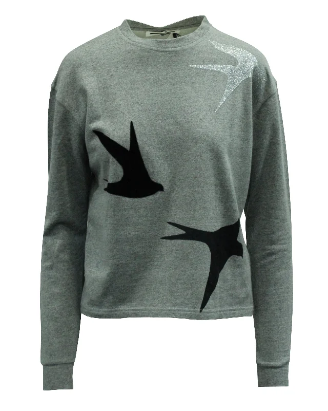 Women's Outfit For The Office McQ Alexander McQueen Bird Print Classic Sweatshirt in Grey Cotton