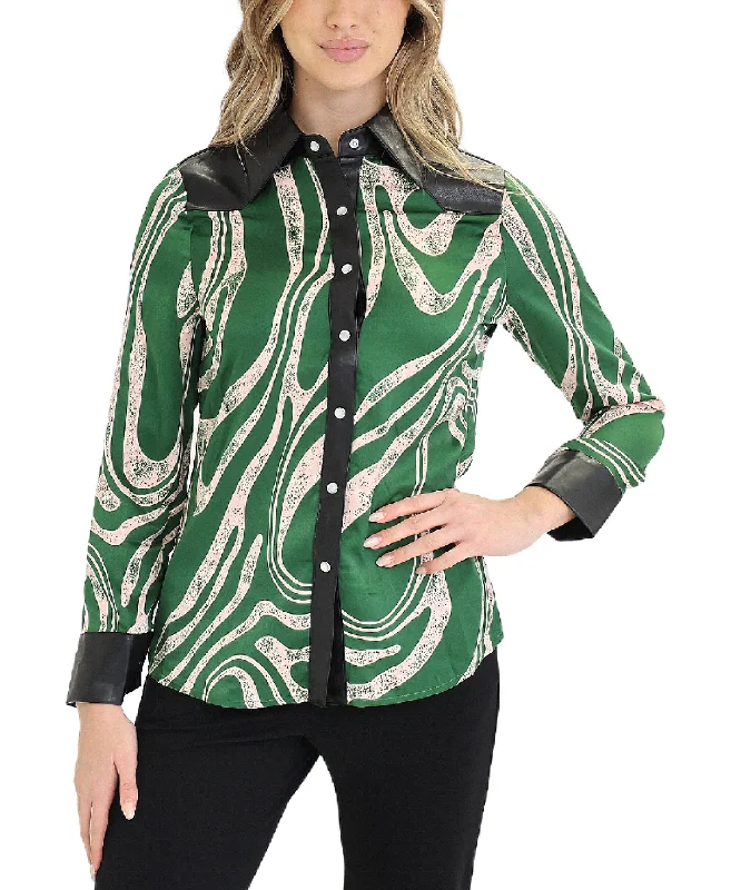 Women's Apparel And Garments Blouse w/ Faux Leather Trim