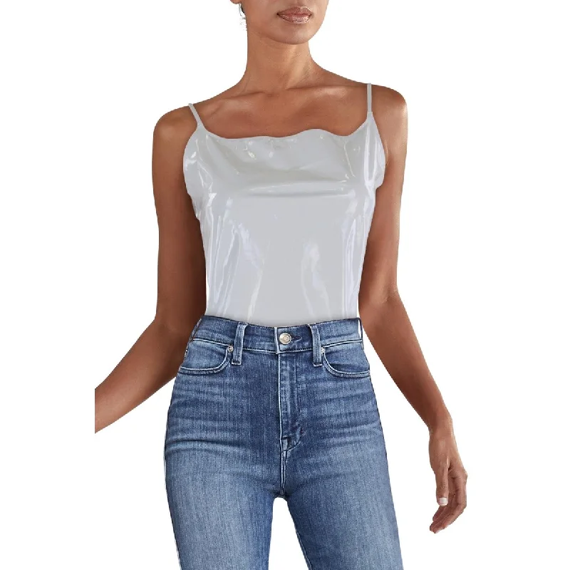 Stylish Women's Apparel Womens Faux Patent Leather Adjustable Straps Bodysuit
