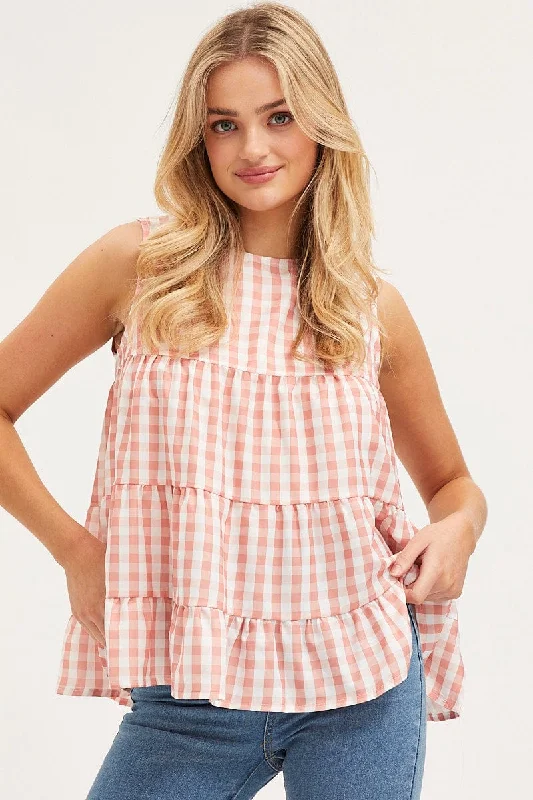 Casual Apparel For Women Check Tiered Top Sleeveless