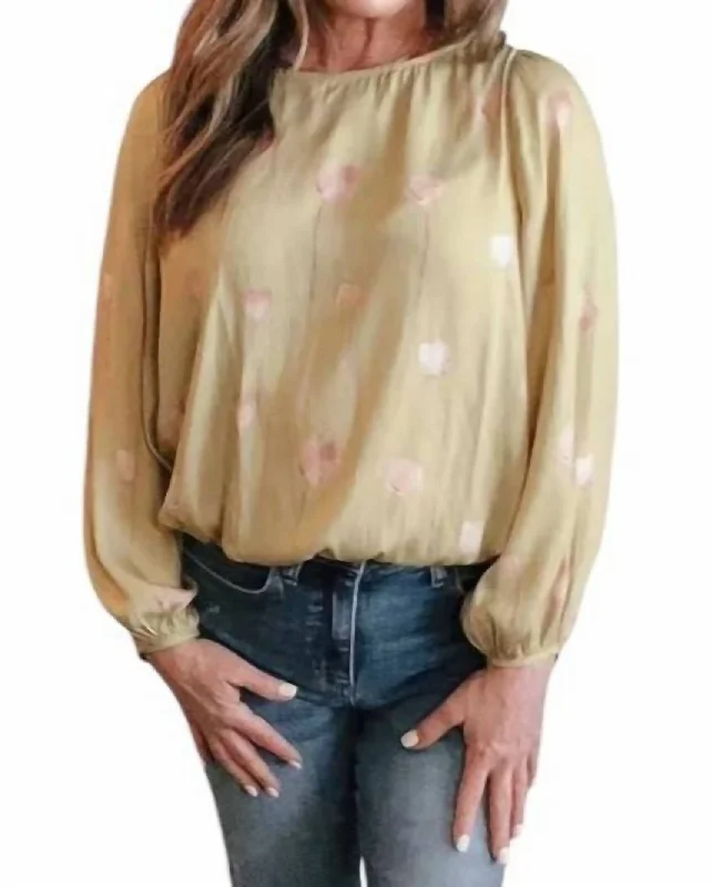 Women's Clothing For Everyday Wear Petal Floral Blouse In Chartreuse