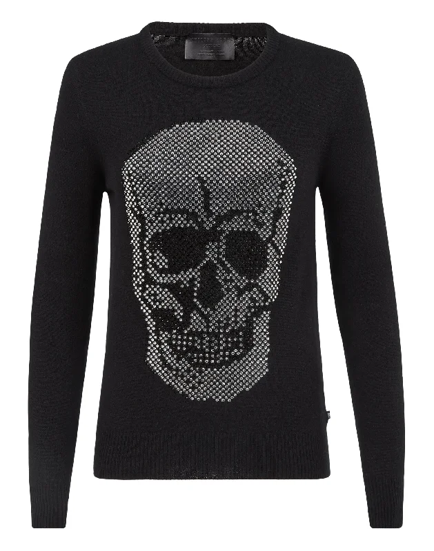 Women's Active Garments For Workouts Pullover Round Neck LS Skull crystal