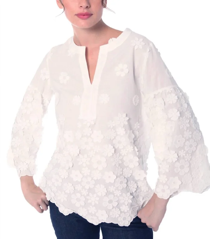 Women's Formal Event Attire Leticia Flowers Blouse In White