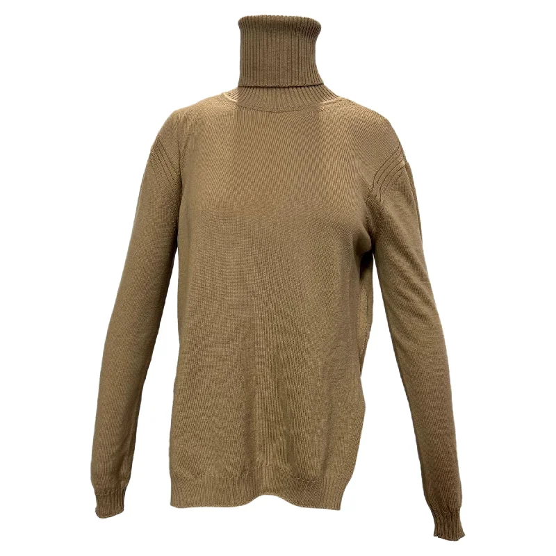 Women's Active Outfit For Fitness N21 Turtleneck Long Sleeve Sweater in Brown Wool