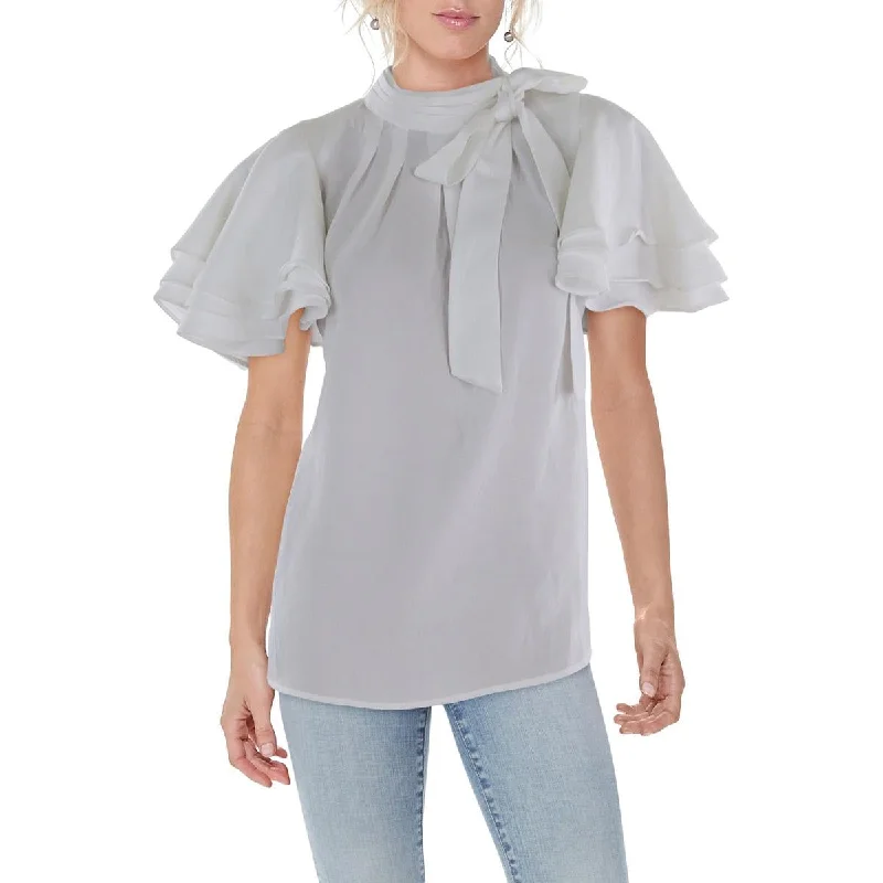 Women's Plus-Size Outfit Womens Tie Neck Pleated Blouse