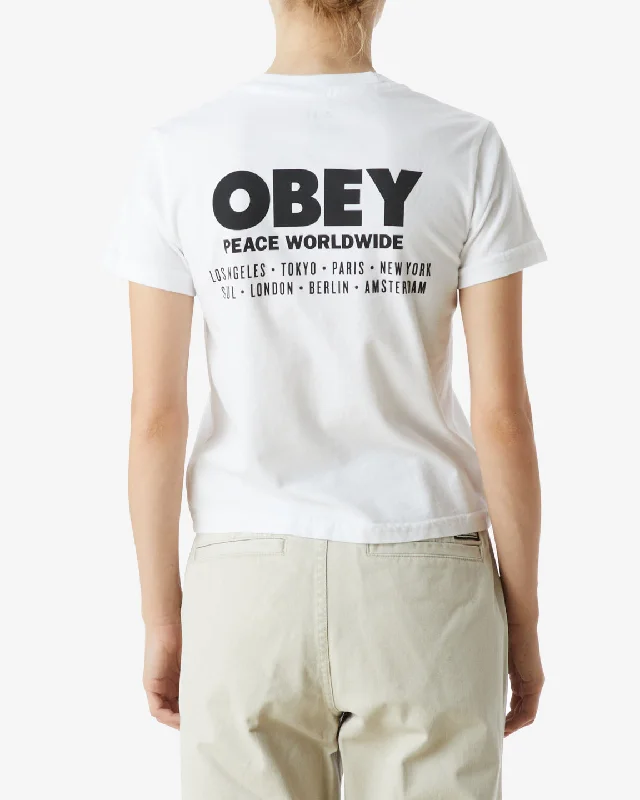 Women's Casual Wear Clothes Obey PEACE WORLDWIDE KAYLIN T-SHIRT - WHITE