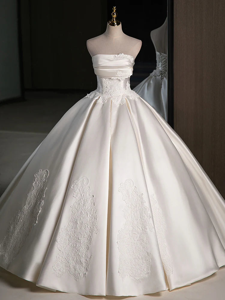 Casual Apparel For Women Weeding Party Dress Wrinkle Off Shoulder Satin Lace Long Wedding Dress