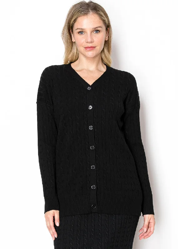 Vintage-Inspired Women's Clothes Classic Black Cable Knit Cardigan