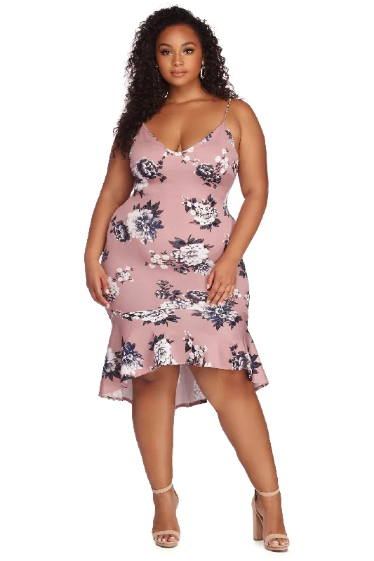 Women's Relaxed Clothes Plus Flow With Floral Midi Dress