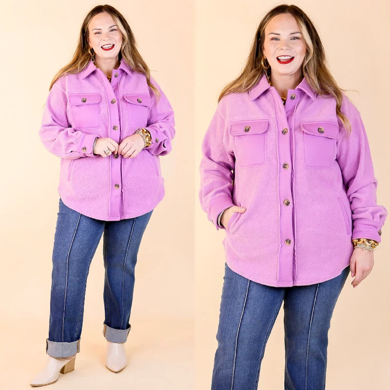 Women's Seasonal Garments Hollywood Hike Button Up Fleece Jacket with Pockets in Lilac Purple
