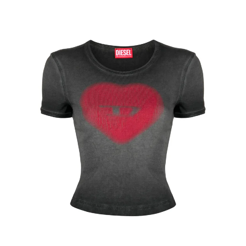 Women's Seasonal Wardrobe Clothing Diesel logo heart-print faded T-shirt Black