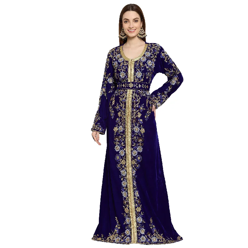 Women's Seasonal Attire Designer Kaftan Bridal Gown in Royal Blue Velvet