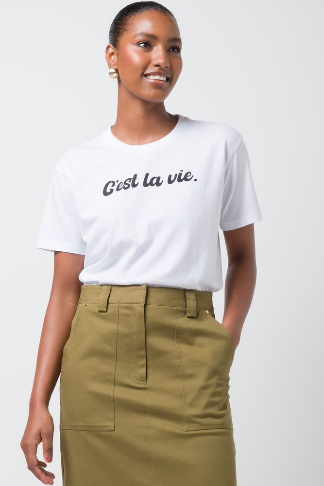Luxury Women's Clothing C'est La Vie Short Sleeve T-Shirt White