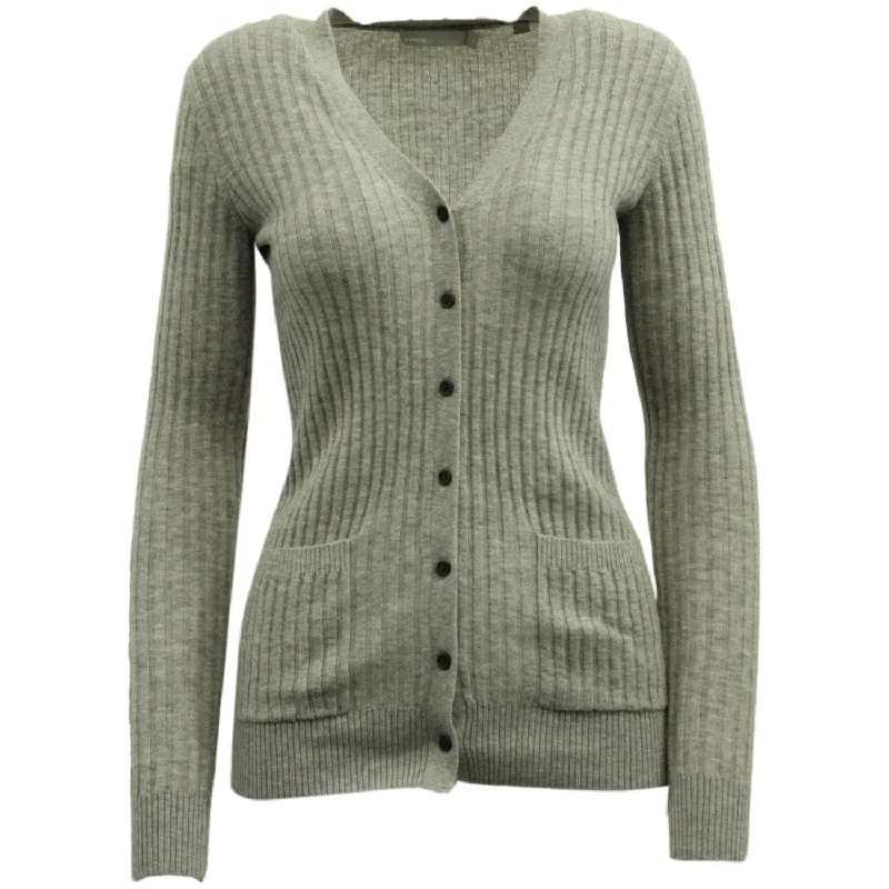 Charming Women's Garments Vince Ribbed Knitted Cardigan in Grey Cashmere