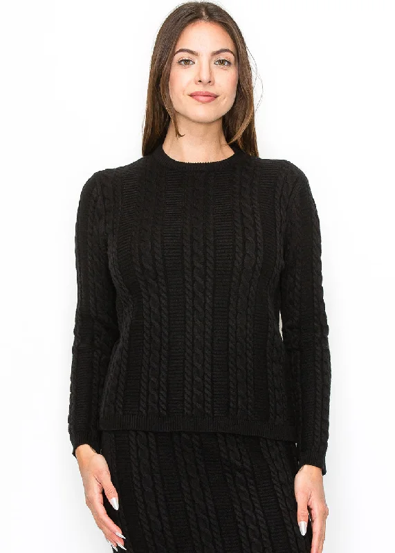 Women's Formal Clothes Black Cable Texture Sweater