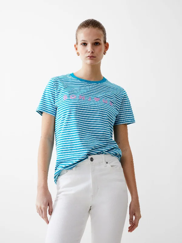 Women's Chic Outerwear Garments Bonjour Stripe Graphic T-Shirt