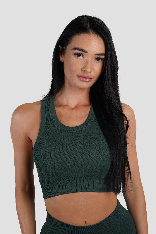 Women's Floral Print Outfit KTP RIBBED TANK - FOREST GREEN