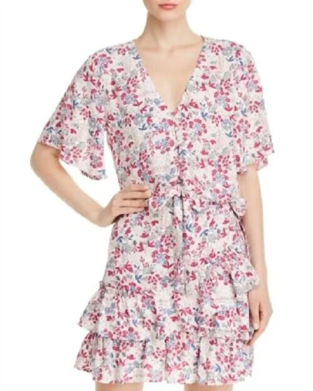 Women's Formal Event Outfit Tie Front Floral Crop Blouse In Pink