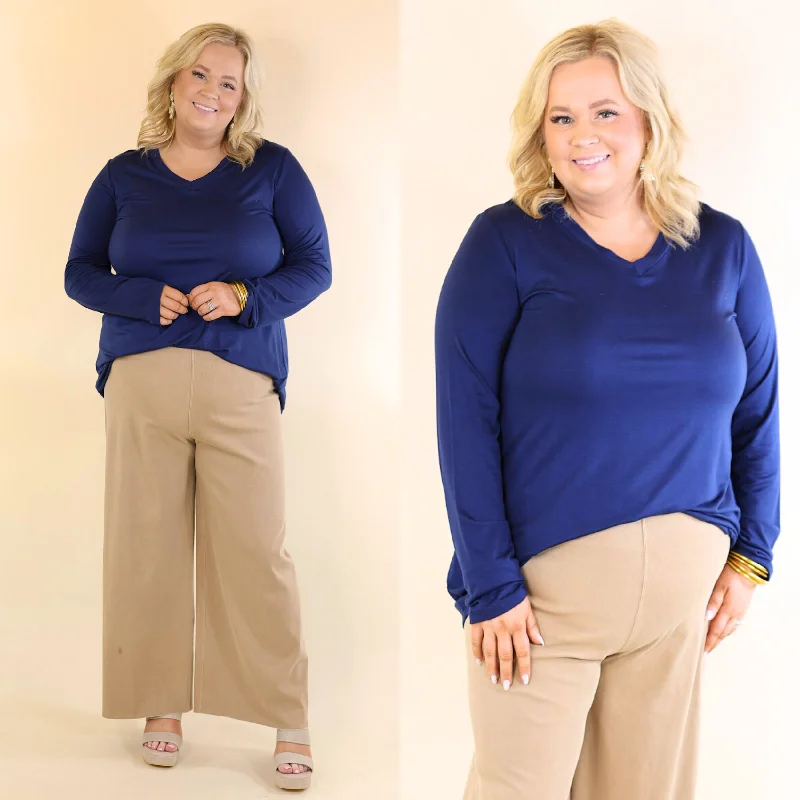 Women's Outerwear Garments It's That Simple Solid V Neck Long Sleeve Tee in Navy Blue Women's Outerwear Garments It's That Simple Solid V Neck Long Sleeve Tee in Navy Blue