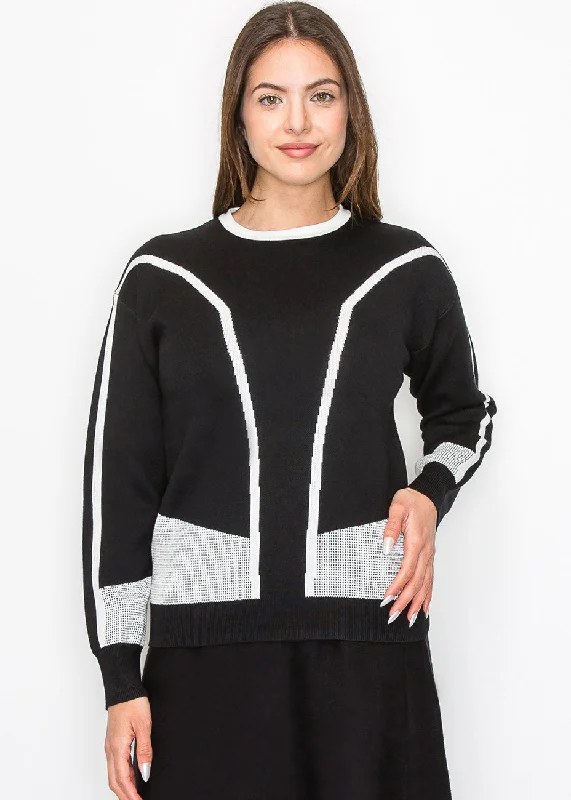 Women's Apparel Black and White Graphic Knit Pullover