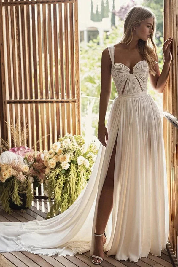 Stylish Women's Clothing Wedding Dresses Bohemian A-Line Long Chiffon Sweetheart