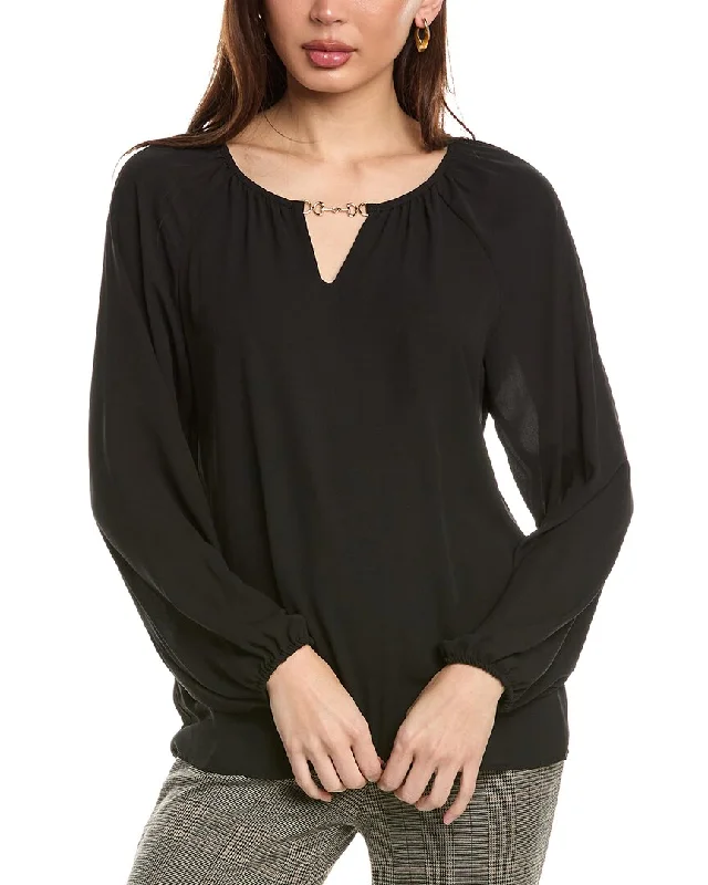 Comfortable Women's Apparel T Tahari Split Neck Blouse